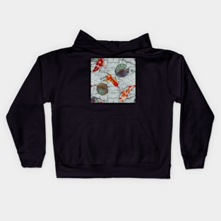 White Marble Koi Fish Greenery Kids Hoodie